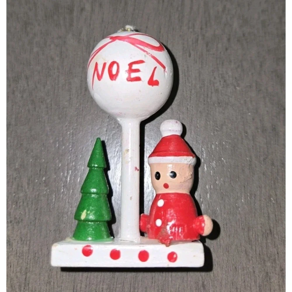 Vintage Wooden Christmas Ornament Lot Santa Mouse Angel Soldier Noel 7pc Set